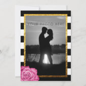 Invitation Rose rose moderne Faux Or Foil Mariage rayé (Dos)