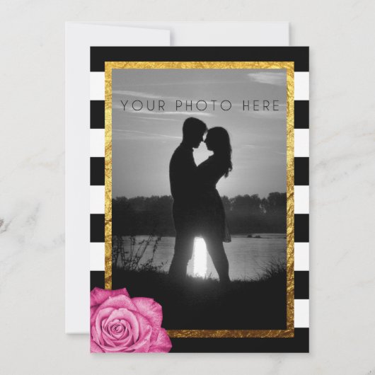 Invitation Rose rose moderne Faux Or Foil Mariage rayé (Dos)