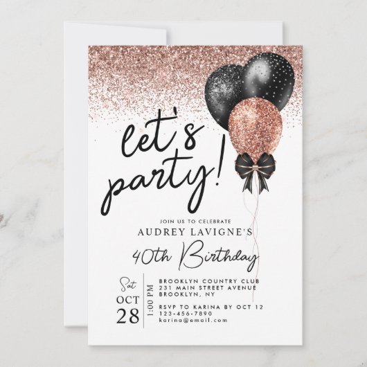 Invitation Rose Rose Or Black Parties scintillant Balloon Ann (Devant)