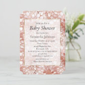 Invitation Rose Rose Or Blanc Baby shower Floral (Debout devant)