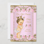 Invitation Rose rose or blanc Princesse Baby shower Brunette (Devant)