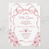 Invitation Rose Rose Or Couronne Florale Bow Ribbon Mis Quinc (Devant / Derrière)
