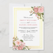 Invitation Rose Rose Or Fleurs Double Mariage frontière (Devant)