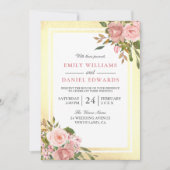 Invitation Rose Rose Or Fleurs Mariage frontière doré (Devant)