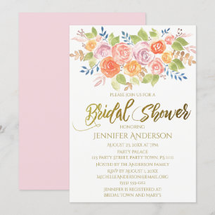 Invitation Rose rose or Floral Fête des mariées Bouquet
