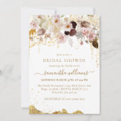 Invitation Rose rose & or Floral Fête des mariées élégante (Devant)