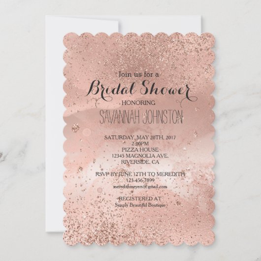 Invitation Rose Rose Or Glitzy Sparkle douche de nuptiale (Devant)