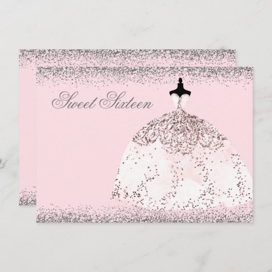 Invitation Rose Rose Or Parties scintillant Sweet 16 Invitati (Devant / Derrière)