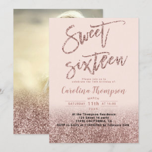 Invitation Rose rose or parties scintillant typographie Sweet