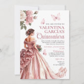 Invitation Rose rose or Quinceañera 15 Anos (Devant)