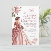 Invitation Rose rose or Quinceañera 15 Anos (Debout devant)