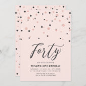 Invitation Rose Rose Or Simple Quarante 40e fête d'anniversai (Devant / Derrière)