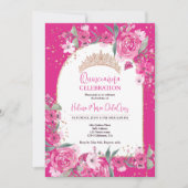 Invitation Rose rose or tiara princess Quinceanera (Devant)