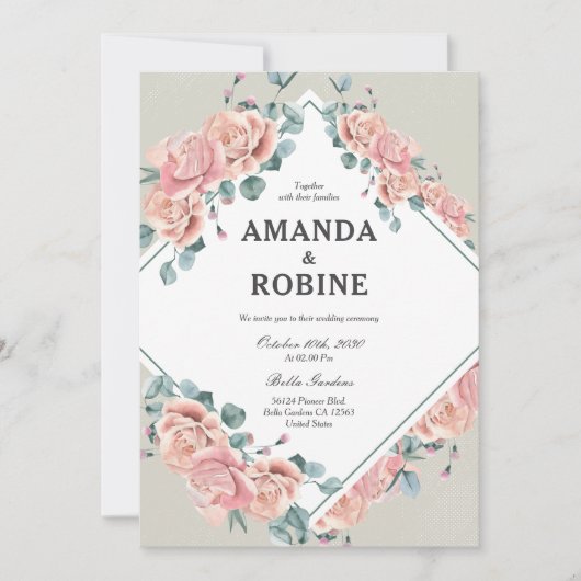 Invitation Rose rose pâle (Devant)