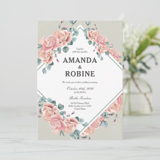 Invitation Rose rose pâle (Debout devant)