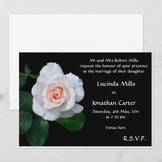 Invitation Rose rose pâle (Devant / Derrière)