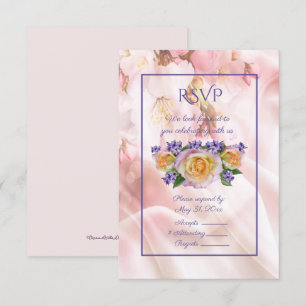 Invitation Rose Rose Pâle Aux Accents Violets RSVP
