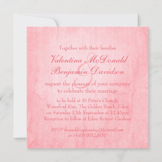 Invitation Rose rose pâle buse mariage carré (Dos)