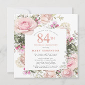 Invitation Rose rose pâle Carré 84e fête d'anniversaire (Devant)