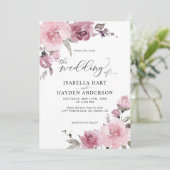 Invitation Rose rose pâle Dusty Floral Mauve Mariage (Debout devant)
