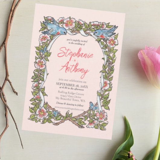 Invitation Rose rose pâle et Inséparable Mariage frontalier P