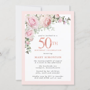 Invitation Rose rose pâle Fleur 50e anniversaire