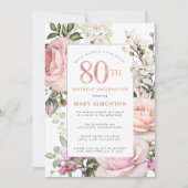 Invitation Rose rose pâle Fleur 80e anniversaire (Devant)