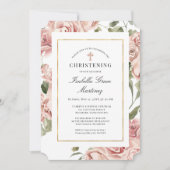 Invitation Rose rose pâle Floral Élégant Christening (Devant)