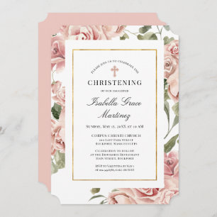Invitation Rose rose pâle Floral Élégant Christening