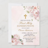 Invitation Rose rose pâle Floral Première Communion sainte (Devant)
