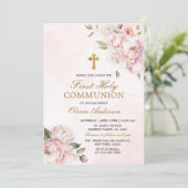 Invitation Rose rose pâle Floral Première Communion sainte (Debout devant)