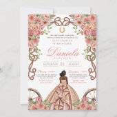 Invitation Rose rose pâle or élégant Charro Quinceanera (Devant)