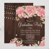 Invitation Rose rose pâle pivoines rustique fête de graduatio (Devant / Derrière)