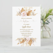 Invitation Rose rose Pampas Grass Palm Calligraphie Baptême (Debout devant)