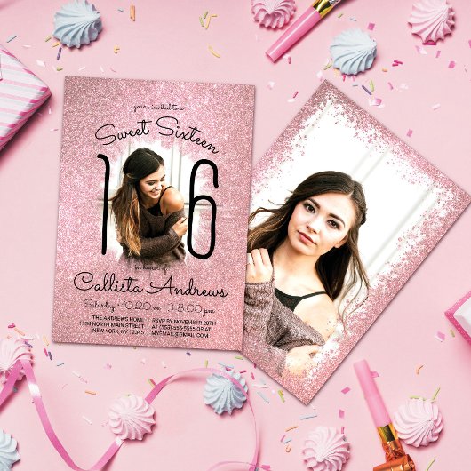 Invitation Rose Rose Parties scintillant Or Ombre Halo Photo