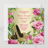 Invitation Rose Rose Pearl Or talon haute chaussure Anniversa (Devant)