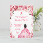 Invitation Rose rose peau foncée princesse Anniversaire (Debout devant)