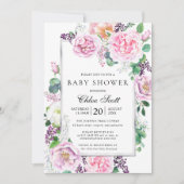 Invitation Rose rose Peony Baby shower floral (Devant)
