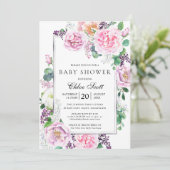 Invitation Rose rose Peony Baby shower floral (Debout devant)