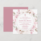 Invitation Rose rose Peony Floral Première Communion Sainte (Devant / Derrière)