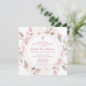 Invitation Rose rose Peony Floral Première Communion Sainte (Debout devant)