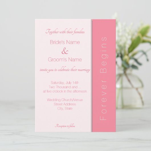 Invitation Rose Rose Pour Jamais Commence Simplement Un Maria (Debout devant)