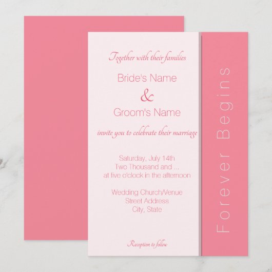 Invitation Rose Rose Pour Jamais Commence Simplement Un Maria (Devant / Derrière)