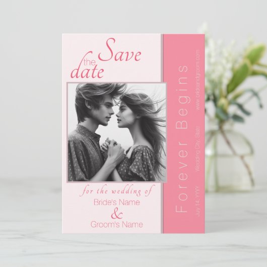 Invitation Rose rose pour toujours commence mariage Enregistr (Debout devant)