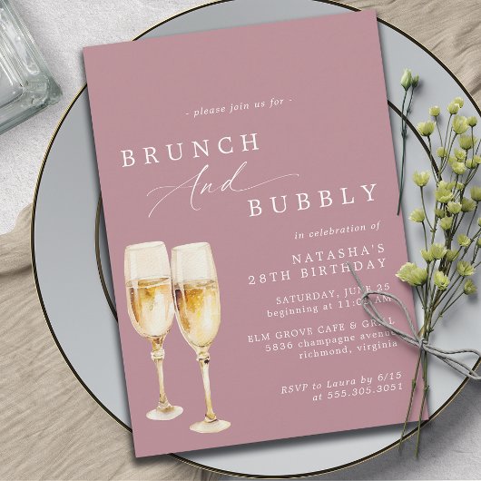 Invitation Rose Rose poussiéreux | Fille Champagne Brunch d'a