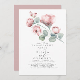 Invitation Rose rose poussiéreux Floral Élégant parti d'engag