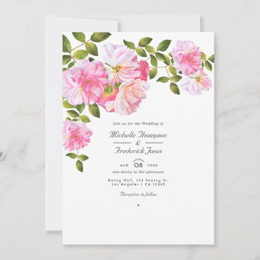 Invitation Rose rose QR Code RSVP Garden Wedding (Devant)