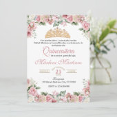 Invitation Rose rose Quinceañera Floral (Debout devant)
