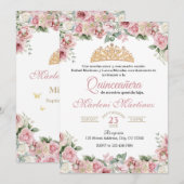 Invitation Rose rose Quinceañera Floral (Devant / Derrière)