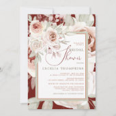 Invitation Rose rose romantique sur douche de mariée bordeaux (Devant)